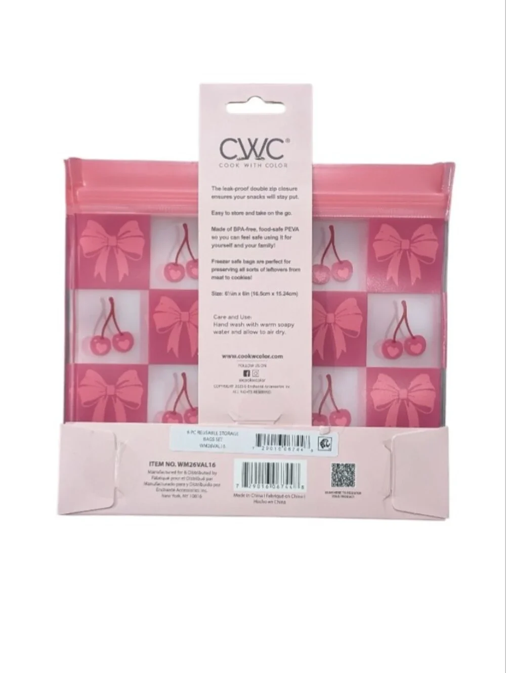 6PC Reusable Storage Bags with Red Bow & Heart Pattern
